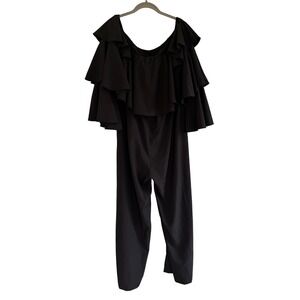 Ace by Aimee Black Ruffle Tiered Jumpsuit XL 12 Elastic Waist Straight Leg